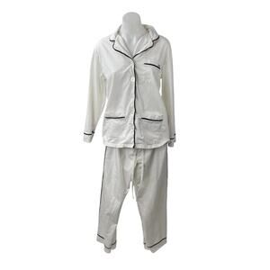 KIP Collared Long Sleeve Button Down Top Wide Leg Pants Pajama Sleepwear Set M